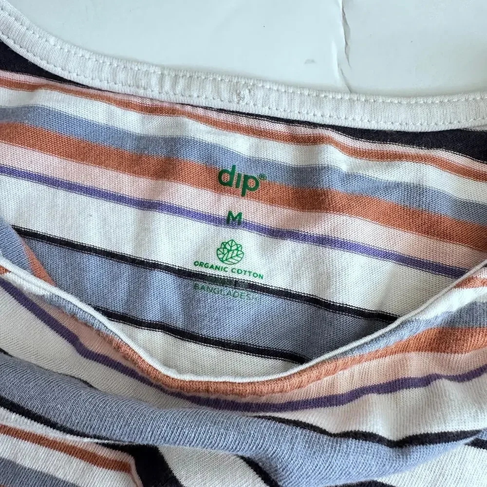 DIP Striped Roll Cuff Short Sleeve T-Shirt - Girls M